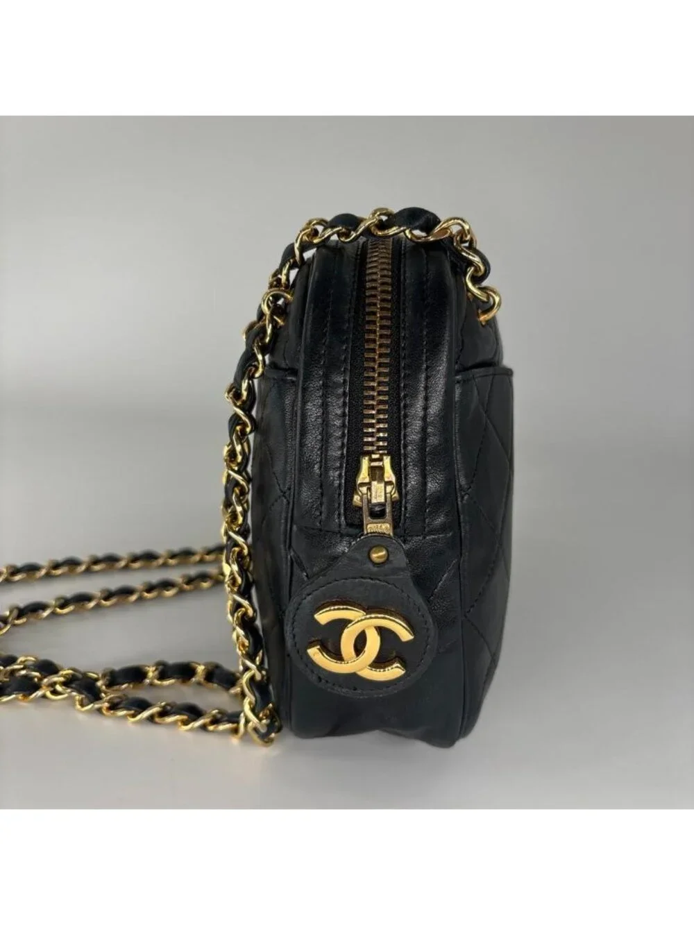 Chanel Super Quilted Lambskin Chain Shoulder Bag Black